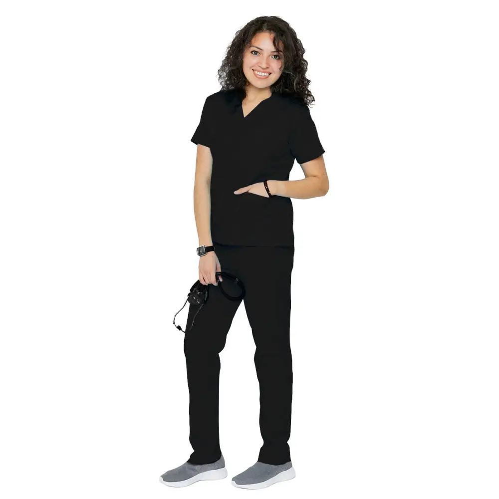 Women’s Classic 8 Pocket Uniform Scrubs - Style 103 - Black / X-Small - Women’s Scrubs Sets