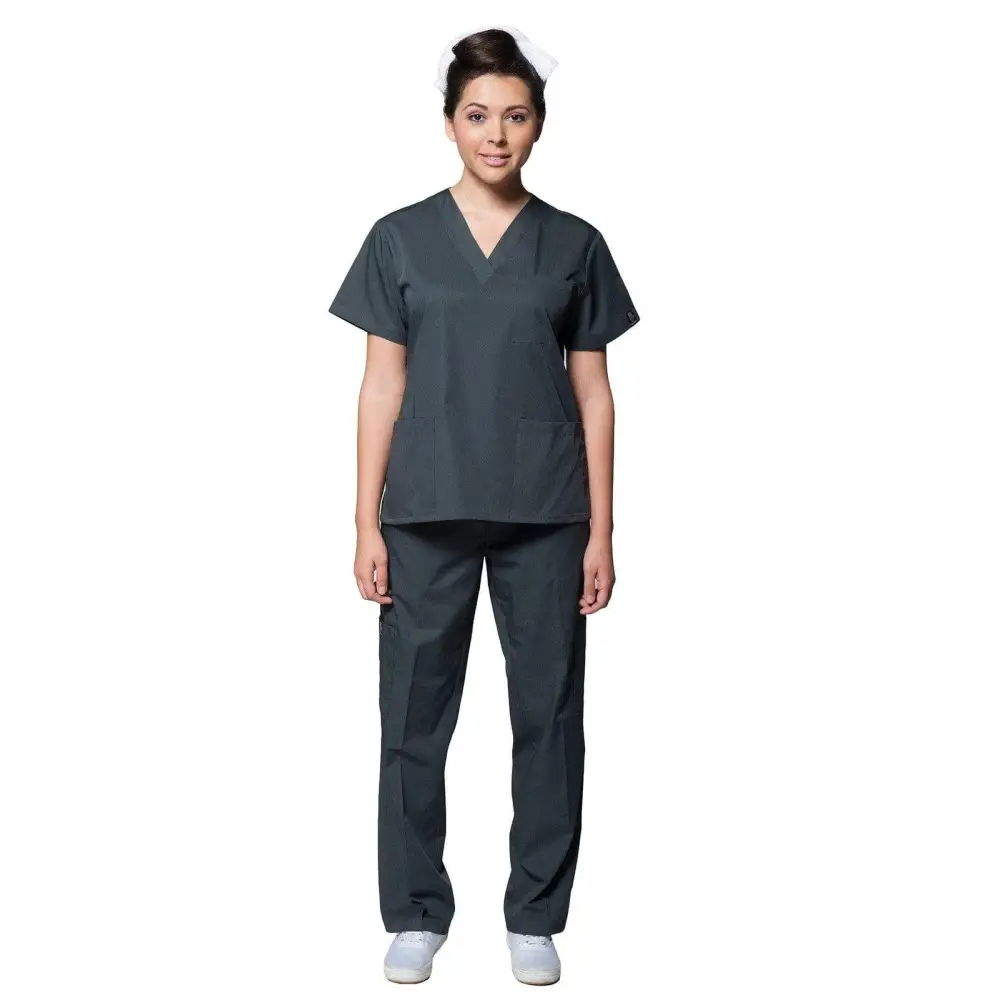 Women’s Classic 8 Pocket Uniform Scrubs - Style 103 - Pewter / X-Small - Women’s Scrubs Sets