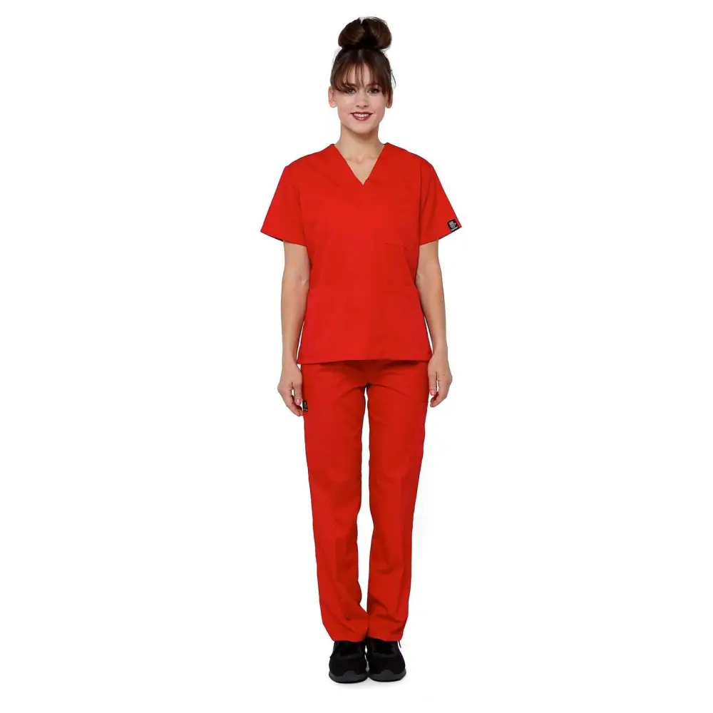 Women’s Classic 8 Pocket Uniform Scrubs - Style 103 - Red / X-Small - Women’s Scrubs Sets