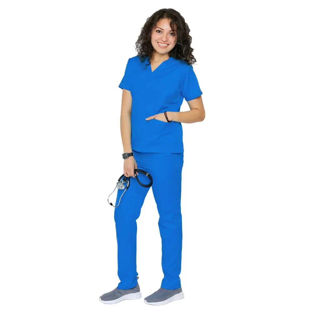 Women’s Classic 8 Pocket Uniform Scrubs - Style 103 - Royal / X-Small - Women’s Scrubs Sets