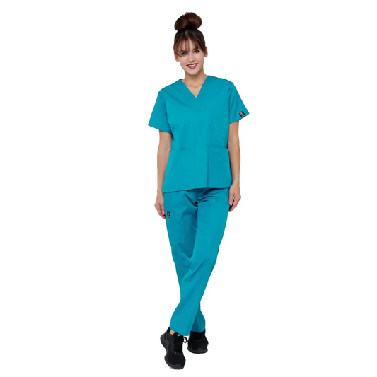 Women’s Classic 8 Pocket Uniform Scrubs - Style 103 - Teal / X-Small - Women’s Scrubs Sets