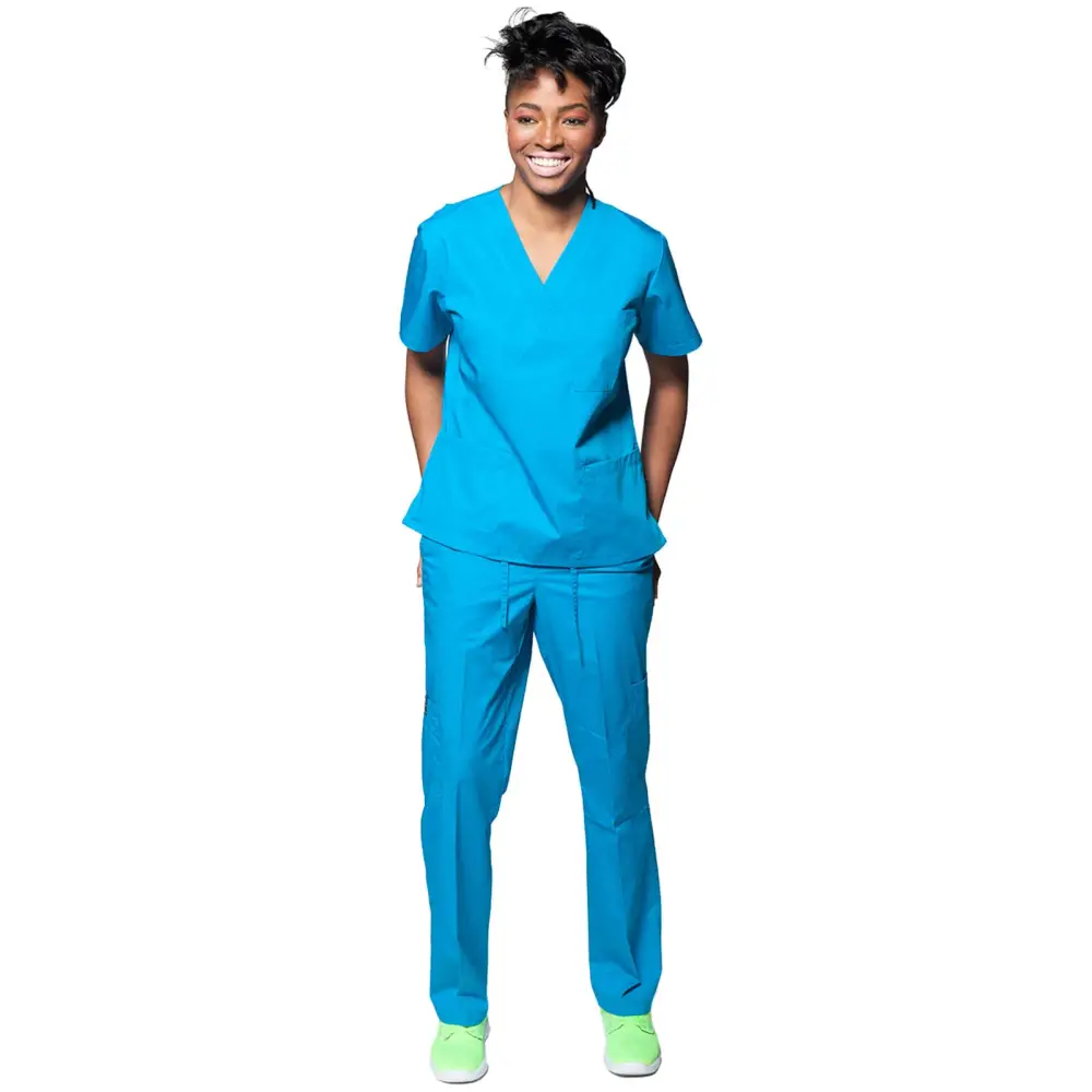 Women’s Classic 8 Pocket Uniform Scrubs - Style 103 - Turquoise / X-Small - Women’s Scrubs Sets