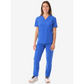 Bright royal blue women’s four-pocket scrub top with matching pants for medical wear