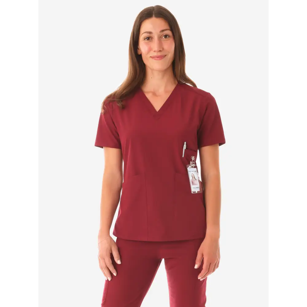 Women’s Four-Pocket Scrub Top - Bold Burgundy / XS - Women’s Scrub Top