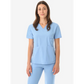 Light blue women’s four-pocket scrub uniform with v-neck top and matching pants