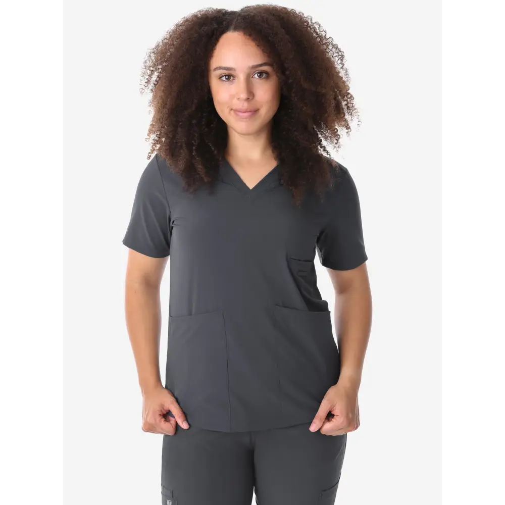 Women’s Four-Pocket Scrub Top - Charcoal Gray / XS - Women’s Scrub Top