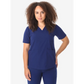 Navy blue women’s four-pocket scrub top with V-neck design for healthcare professionals