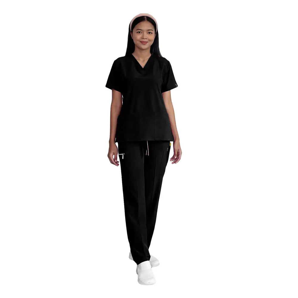 Women’s Gentle Stretch Slim Fit Zipper Set - Style ST88 - Black / X-Small - Women’s Scrubs Sets