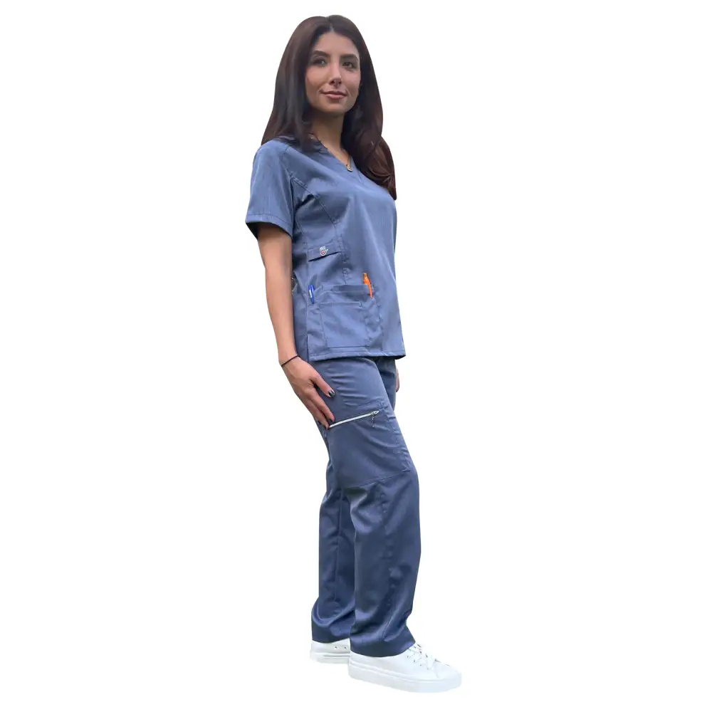 Women’s Gentle Stretch Slim Fit Zipper Set - Style ST88 - Denim / X-Small - Women’s Scrubs Sets