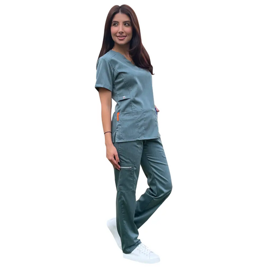 Women’s Gentle Stretch Slim Fit Zipper Set - Style ST88 - Emerald / X-Small - Women’s Scrubs Sets