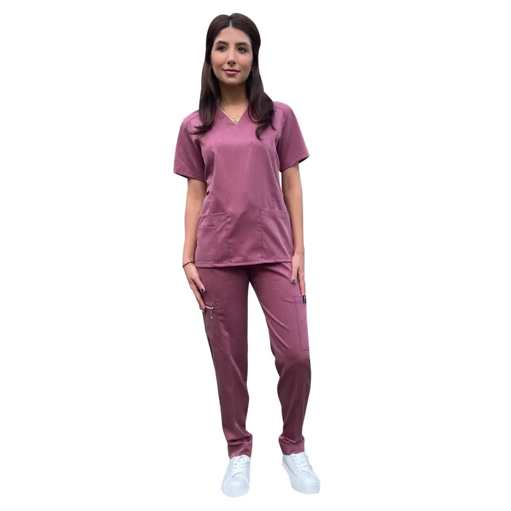 Women’s Gentle Stretch Slim Fit Zipper Set - Style ST88 - Garnet / X-Small - Women’s Scrubs Sets