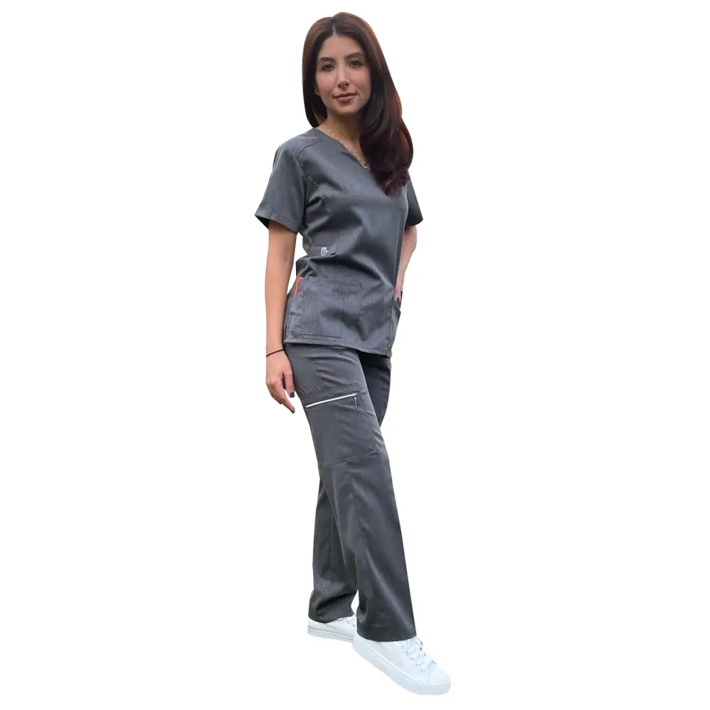 Women’s Gentle Stretch Slim Fit Zipper Set - Style ST88 - Metal / X-Small - Women’s Scrubs Sets