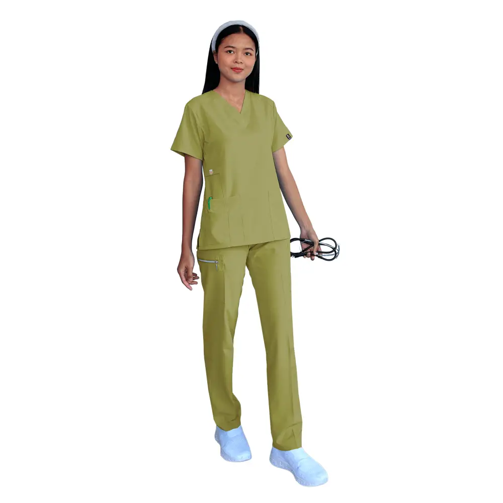 Women’s Gentle Stretch Slim Fit Zipper Set - Style ST88 - Olive / X-Small - Women’s Scrubs Sets