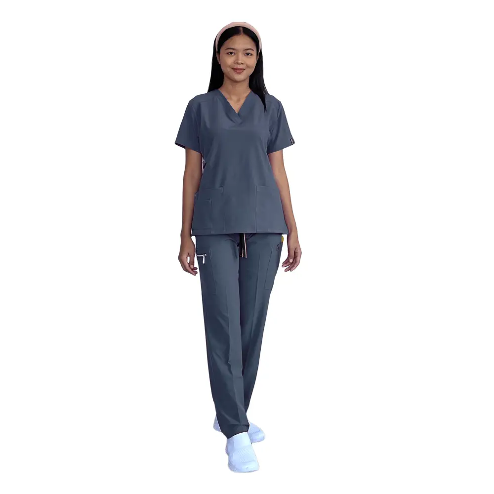 Women’s Gentle Stretch Slim Fit Zipper Set - Style ST88 - Pewter / X-Small - Women’s Scrubs Sets