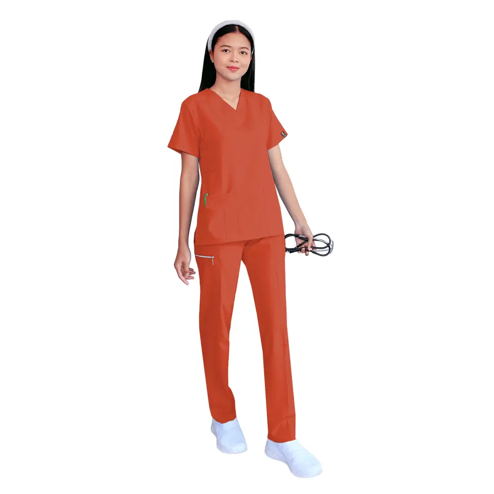 Women’s Gentle Stretch Slim Fit Zipper Set - Style ST88 - Spice / X-Small - Women’s Scrubs Sets