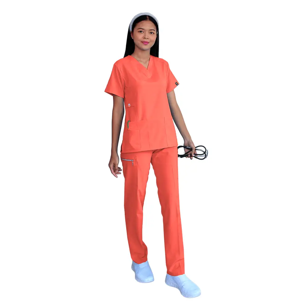 Women’s Gentle Stretch Slim Fit Zipper Set - Style ST88 - Tangerine / X-Small - Women’s Scrubs Sets