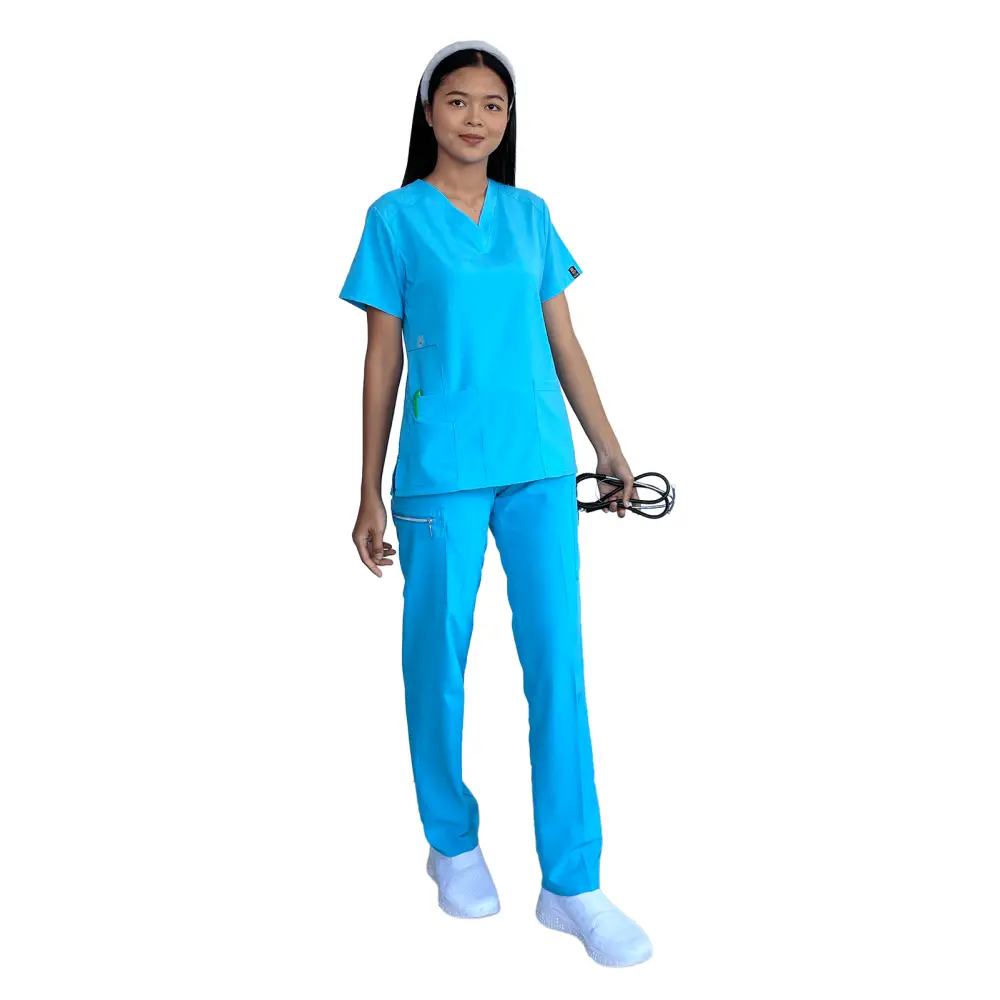 Women’s Gentle Stretch Slim Fit Zipper Set - Style ST88 - Turquoise / X-Small - Women’s Scrubs Sets