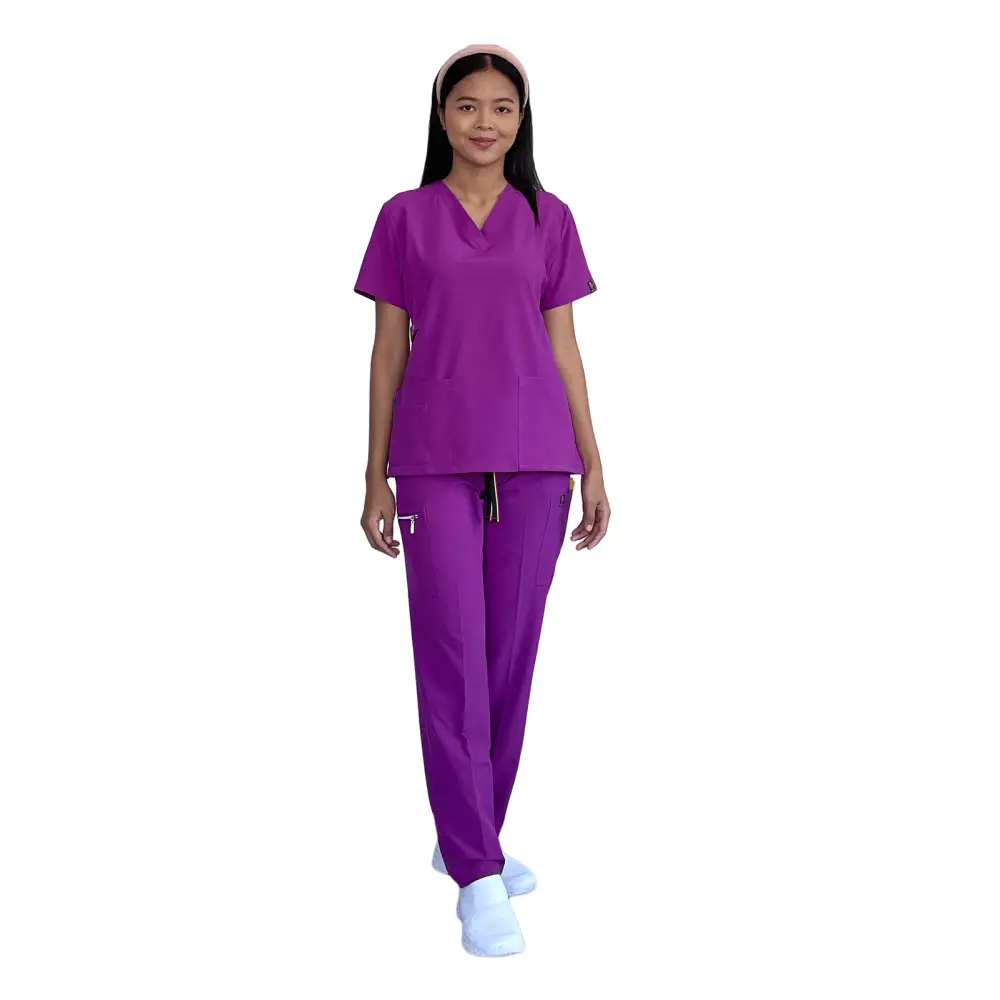 Women’s Gentle Stretch Slim Fit Zipper Set - Style ST88 - Violet / X-Small - Women’s Scrubs Sets