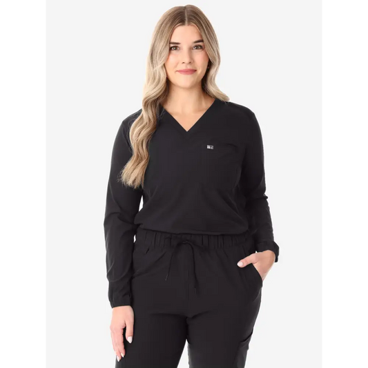 Women’s Long-Sleeve Scrub Top - Real Black / XS - Women’s Scrub Top