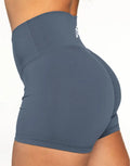 High-waisted slate blue Women’s Luxe Seamless Shorts for stylish comfort and performance