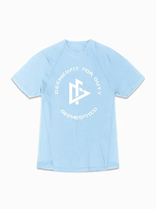 Light blue Women’s Performance Tee with white geometric logo design in Readiness collection