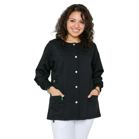 Women’s Snap Jacket Warm Up Uniform Scrub - Black / X-Small - Warm Up Jacket