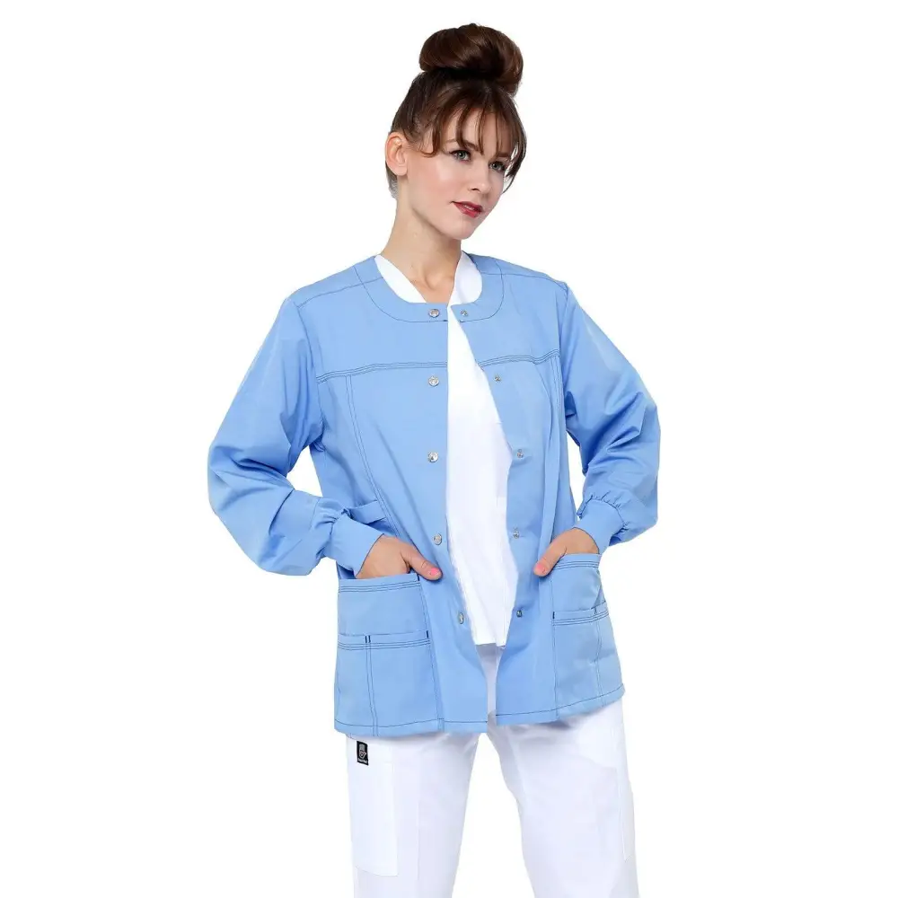 Women’s Snap Jacket Warm Up Uniform Scrub - Ciel / X-Small - Warm Up Jacket