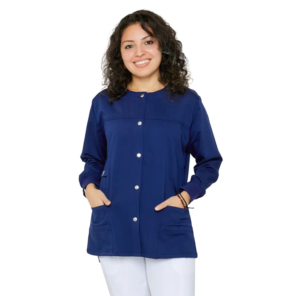 Women’s Snap Jacket Warm Up Uniform Scrub - Navy / X-Small - Warm Up Jacket