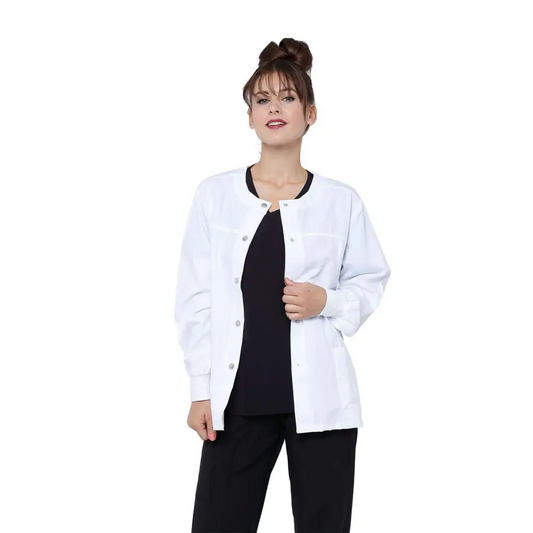 Women’s Snap Jacket Warm Up Uniform Scrub - White / X-Small - Warm Up Jacket