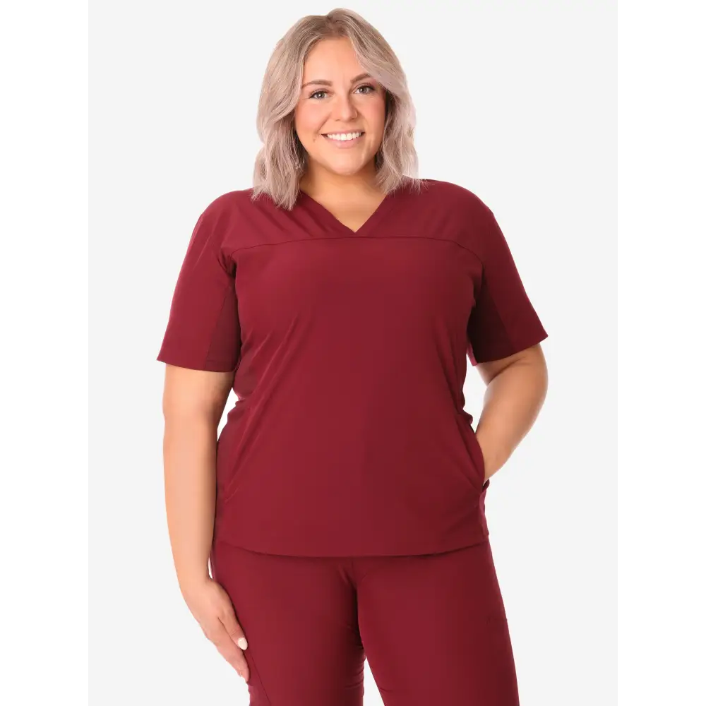 Women’s Stash-Pocket Scrub Top - Bold Burgundy / XS - Women’s Scrub Top