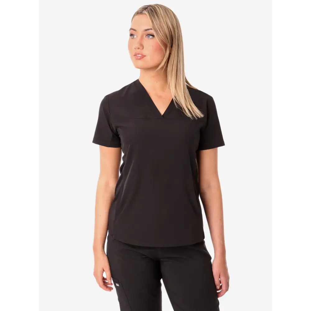 Women’s Stash-Pocket Scrub Top - Real Black / XS - Women’s Scrub Top