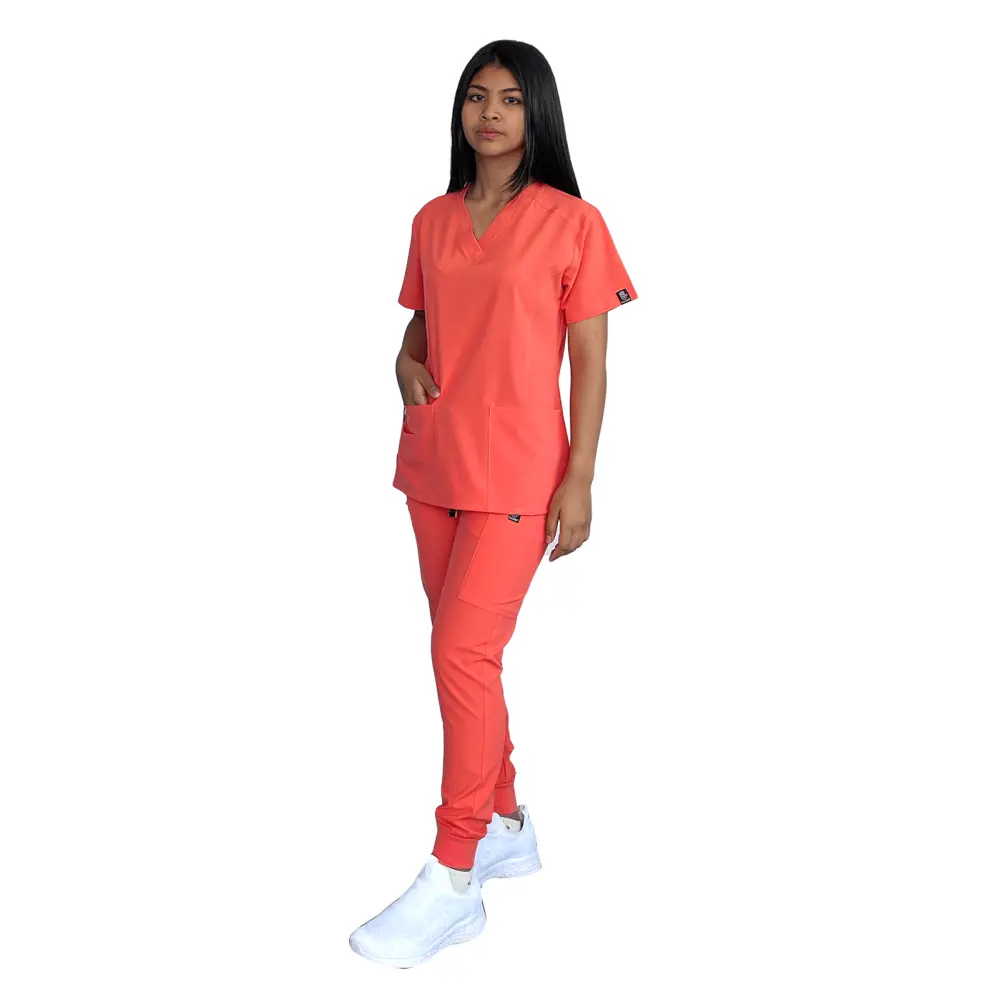 Women’s Stretch Slim Fit Zipper Jogger Uniform - Style ST88-JR - Tangerine / X-Small - Women’s Scrubs Sets