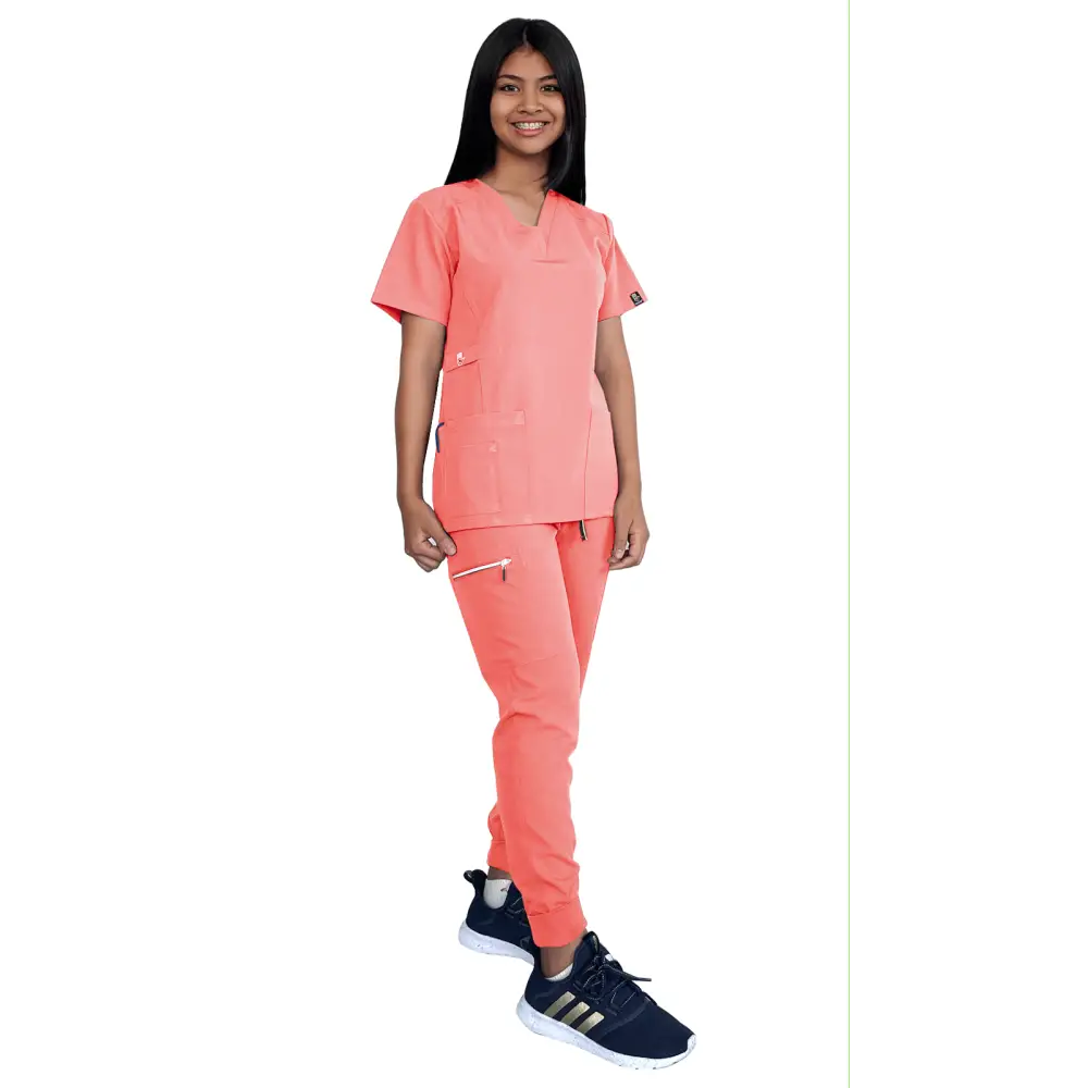 Women’s Stretch Slim Fit Zipper Jogger Uniform - Style ST88-JR - Blush / X-Small - Women’s Scrubs Sets