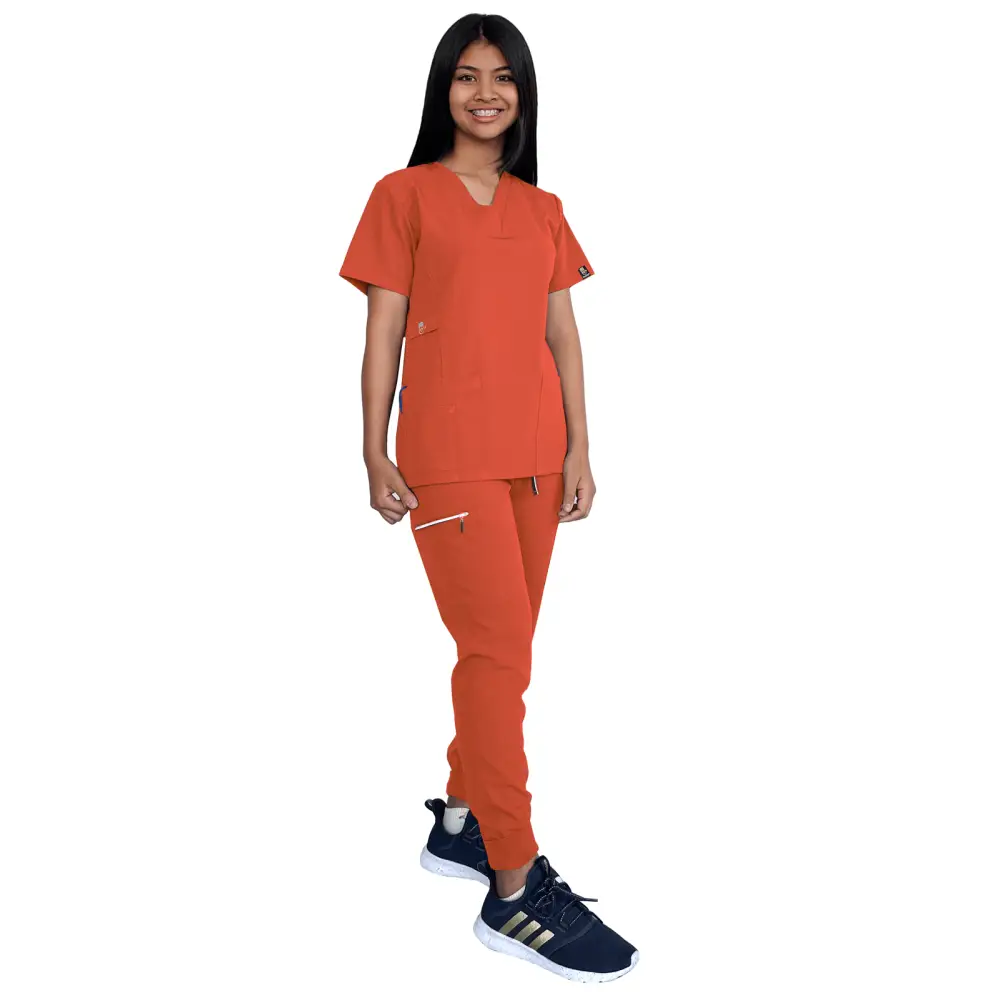 Women’s Stretch Slim Fit Zipper Jogger Uniform - Style ST88-JR - Spice / X-Small - Women’s Scrubs Sets