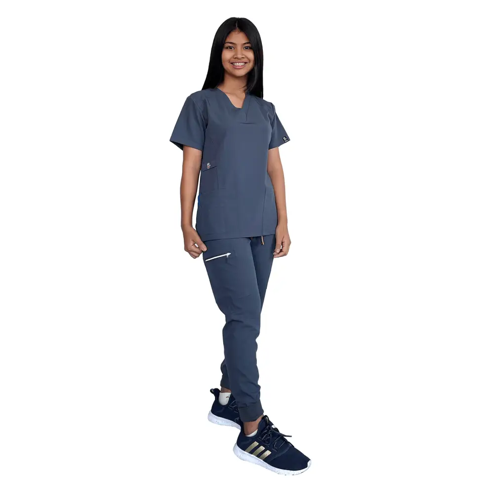 Women’s Stretch Slim Fit Zipper Jogger Uniform - Style ST88-JR - Pewter / X-Small - Women’s Scrubs Sets