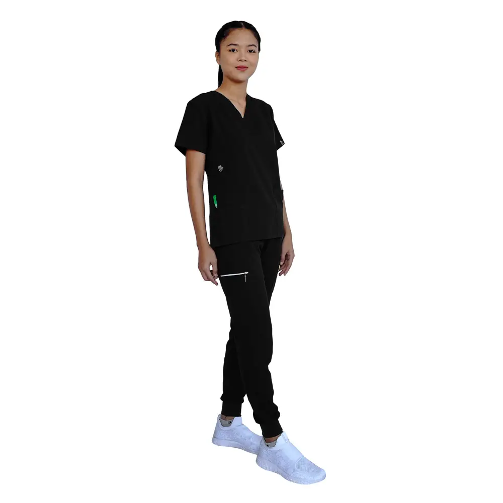 Women’s Stretch Slim Fit Zipper Jogger Uniform - Style ST88-JR - Black / X-Small - Women’s Scrubs Sets