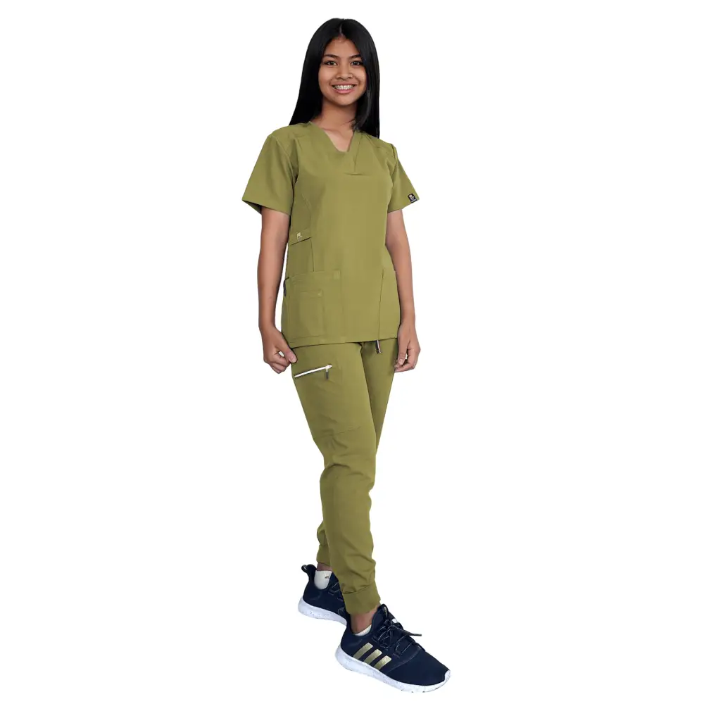 Women’s Stretch Slim Fit Zipper Jogger Uniform - Style ST88-JR - Olive / X-Small - Women’s Scrubs Sets