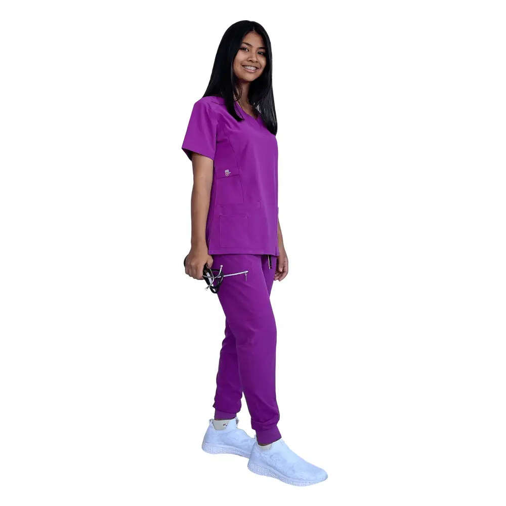 Women’s Stretch Slim Fit Zipper Jogger Uniform - Style ST88-JR - Violet / X-Small - Women’s Scrubs Sets