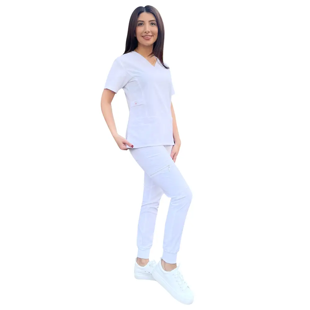 Women’s Stretch Slim Fit Zipper Jogger Uniform - Style ST88-JR - White / X-Small - Women’s Scrubs Sets