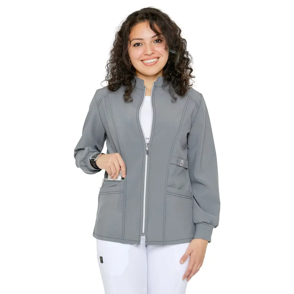 Women’s Stretch Zipper Warm Up Uniform Jacket - Platinum / X-Small - Warm Up Jacket