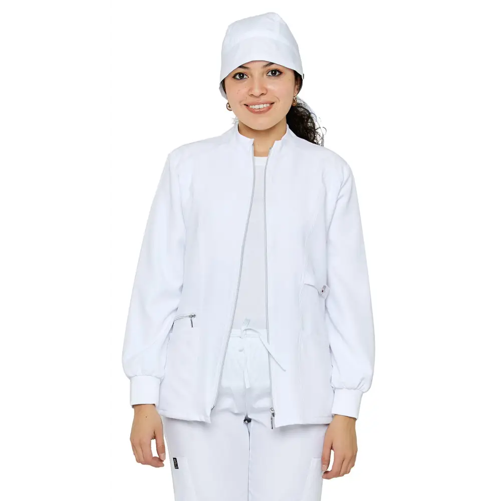 Women’s Stretch Zipper Warm Up Uniform Jacket - White / X-Small - Warm Up Jacket