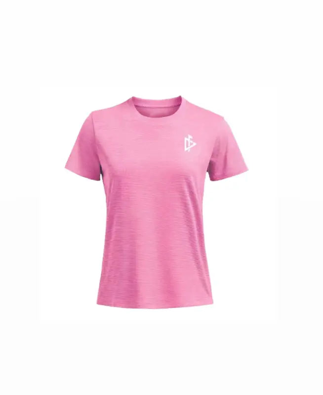 Pink women’s training tee with white logo on chest, perfect for resilience workouts