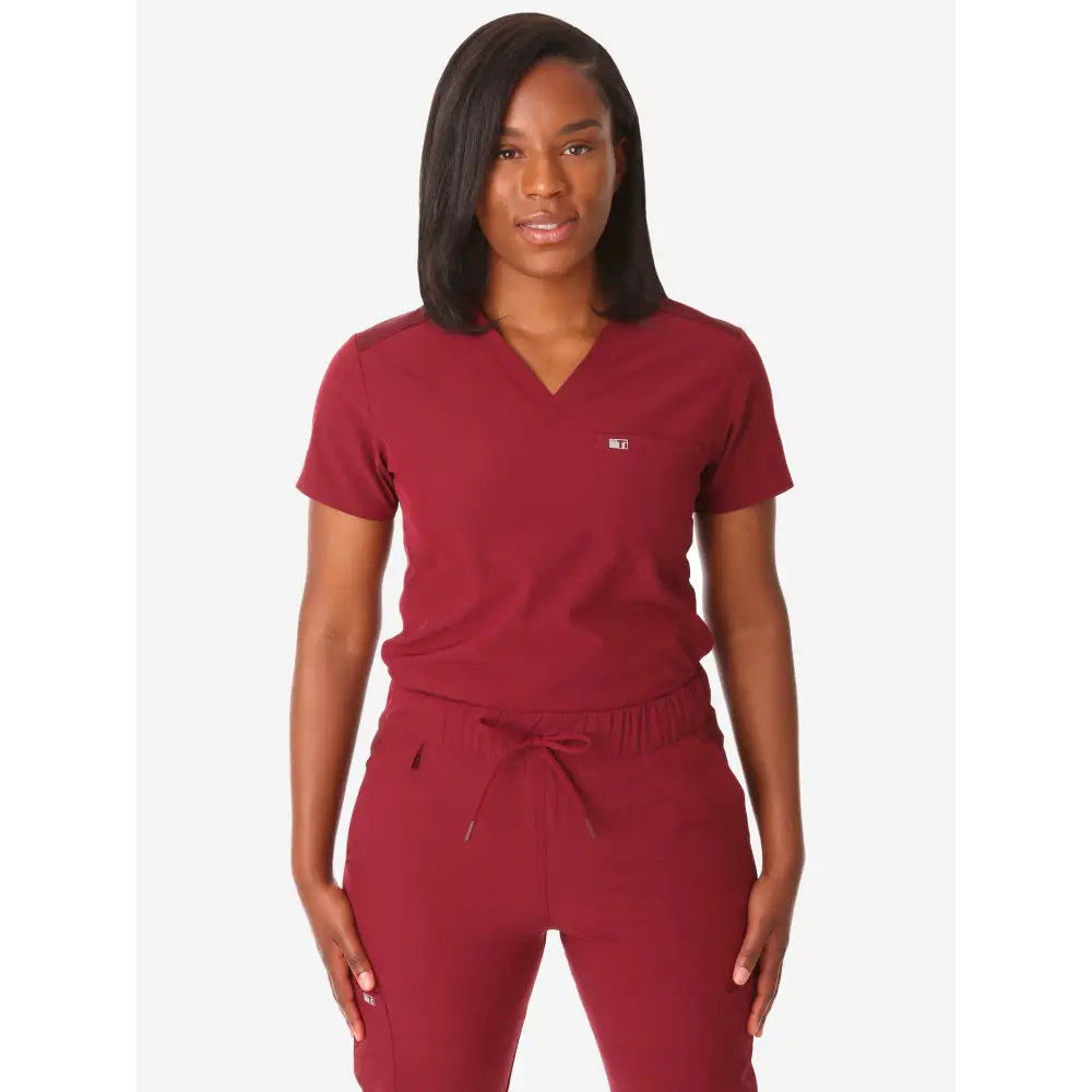 Women’s Tuckable One-Pocket Scrub Top - Bold Burgundy / XS - Women’s Scrub Top