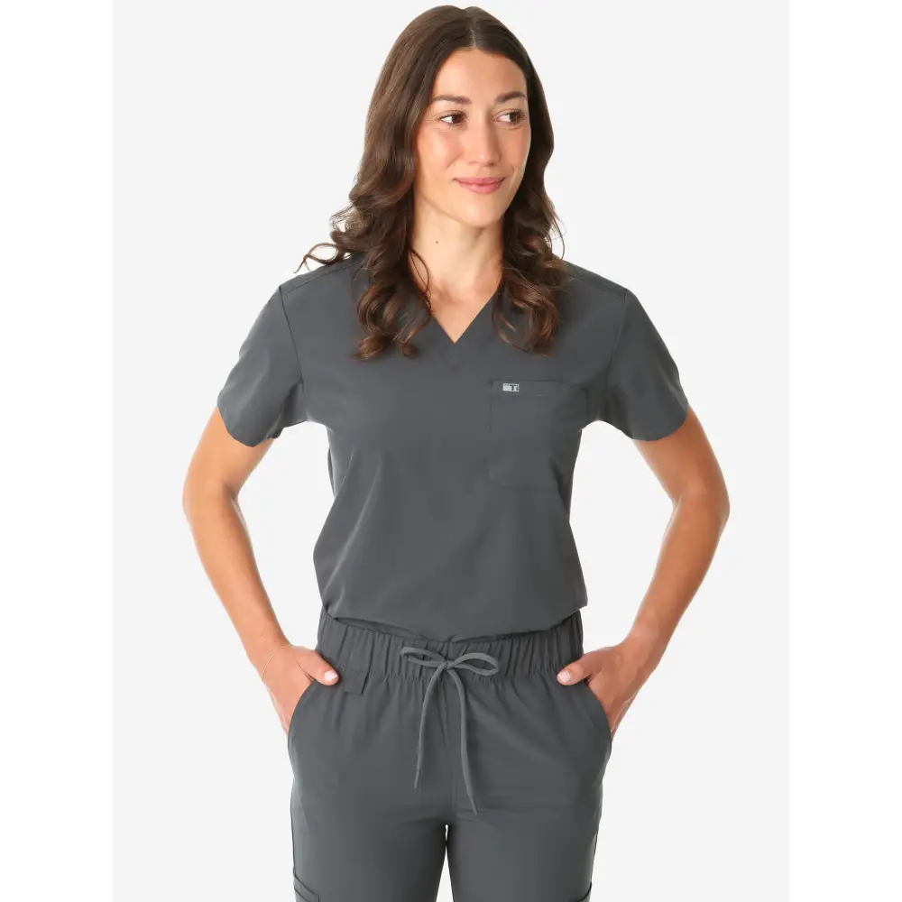 Women’s Tuckable One-Pocket Scrub Top - Charcoal Gray / XS - Women’s Scrub Top