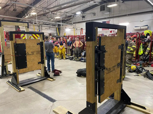 Forcible Entry Door Prop with wooden door training props on sturdy metal stands