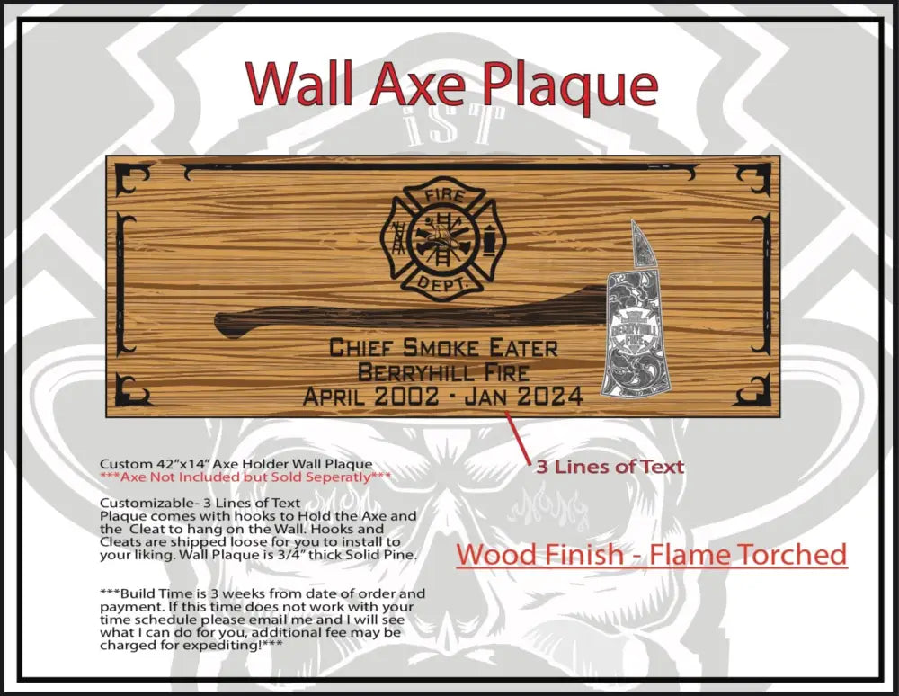 Custom Wall Axe plaque featuring a mounted axe and fire department emblem