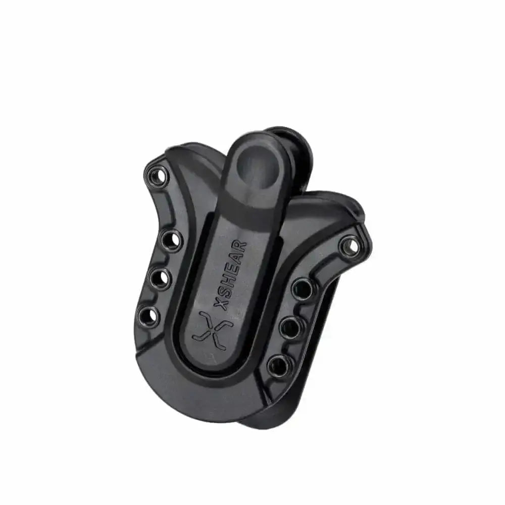 Black plastic mounting bracket for XShear Tactical Holster with screw holes