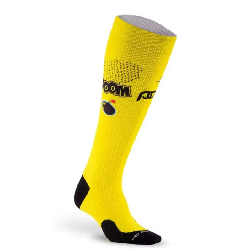 Yellow marathon printed compression sock with black accents and logos for first responders