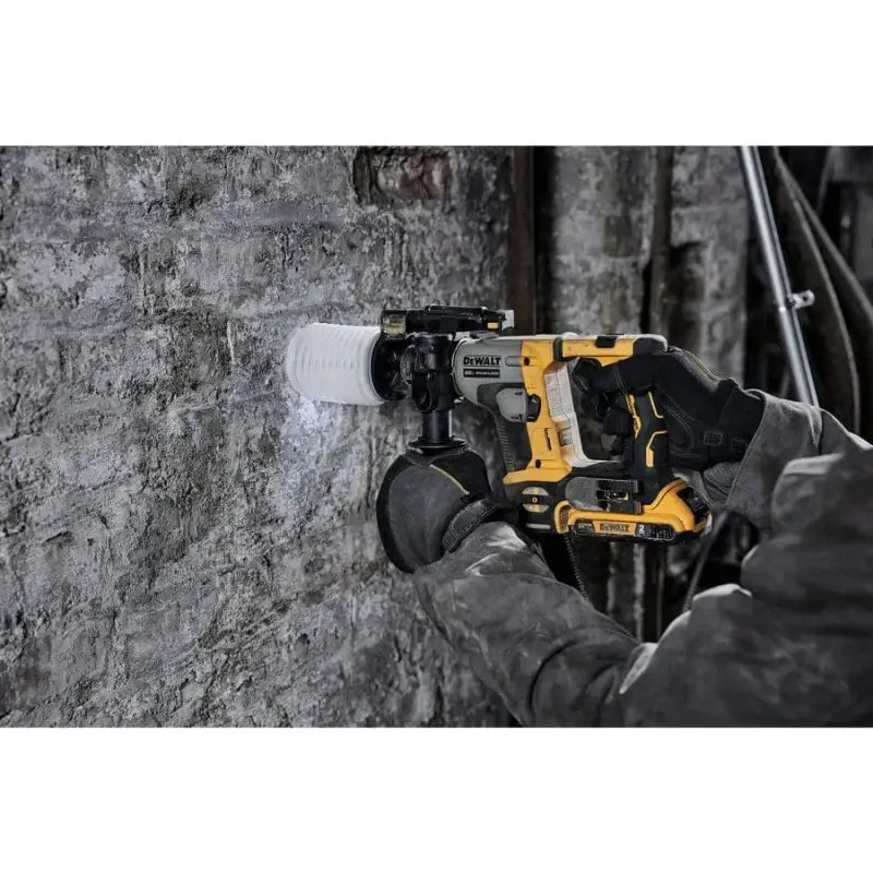 Yellow and black DEWALT DCH172D2 Atomic 20V MAX Brushless Cordless SDS Power Drill with dust attachment