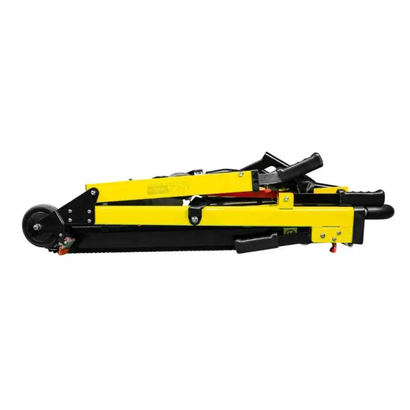 Yellow and black hydraulic floor jack for LINE2design Motorized Mobile Stair Chair